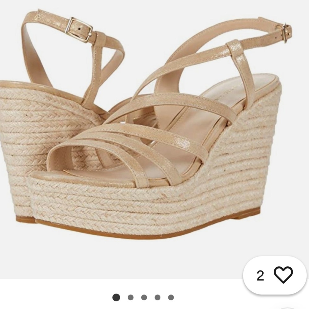 Pelle Moda Ritter Shimmer Platinum Gold Wedge Sandals Size 8.5